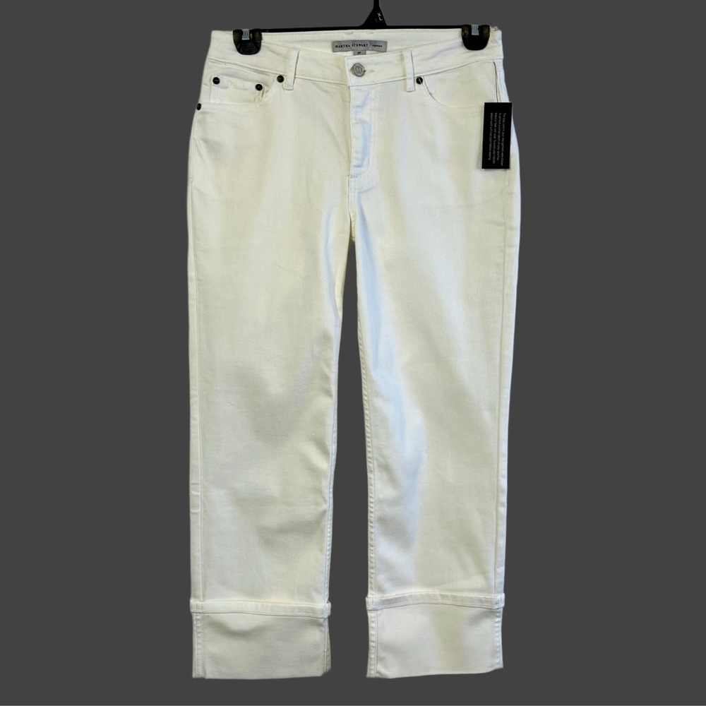 NWT Martha Stewart White Cuffed Straight Leg Ankle Jeans / 8 Petite